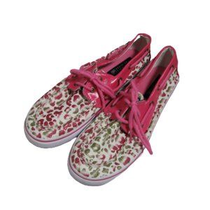 Sperry Topsiders Bahama Pink White Leopard Print Women's Size 5M